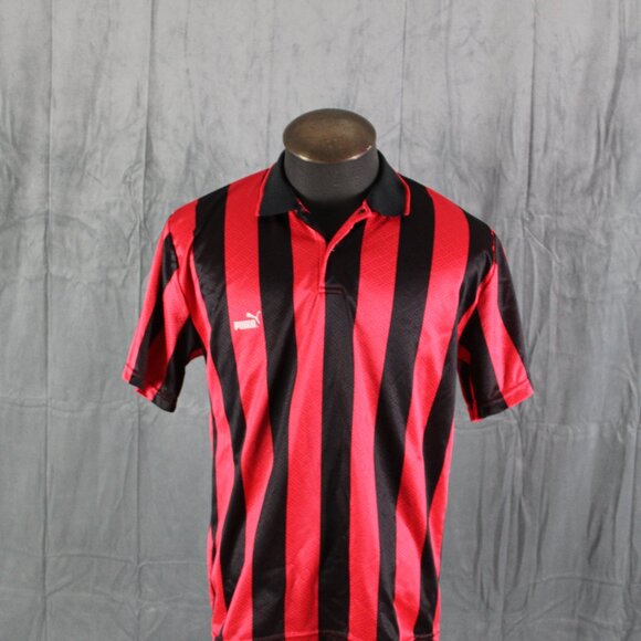 Vintage Puma Soccer Jersey - Red and Black Pinstripe Number 7 - Men's Medium - Picture 1 of 9
